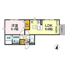 JR常磐線 牛久駅 バス32分 関東鉄道バス　下吉原下車 徒歩5分の賃貸アパート 1階1LDKの間取り
