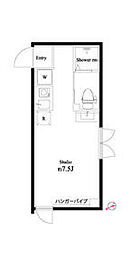 JR常磐線 北千住駅 徒歩8分の賃貸マンション 2階ワンルームの間取り