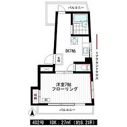 東武東上線 大山駅 徒歩4分の賃貸マンション 4階1DKの間取り