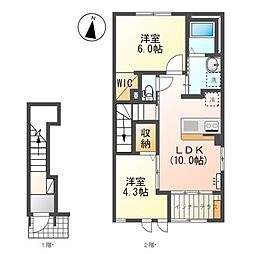 ロコ　テラス　（Ｌｏｃｏ　Ｔｅｒｒａｃｅ） 2階2LDKの間取り