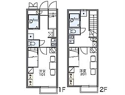 レオパレスクレール　I 2階1Kの間取り
