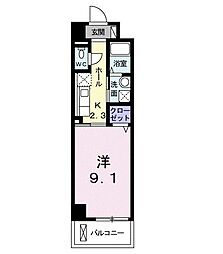 カーザ宮之前 2階1Kの間取り