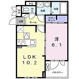 JR片町線(学研都市線) 長尾駅 徒歩8分の賃貸アパート 1階1LDKの間取り