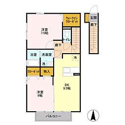 パルテール　II 2階2DKの間取り