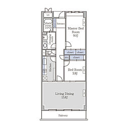 都営大江戸線 牛込神楽坂駅 徒歩5分の賃貸マンション 5階2LDKの間取り