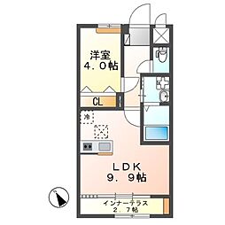ウィンドヒルA 1階1LDKの間取り