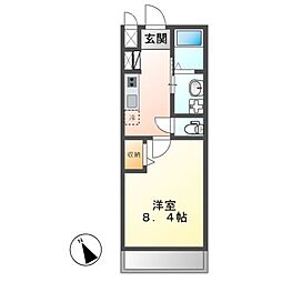 ウィンドヒルB 2階1Kの間取り