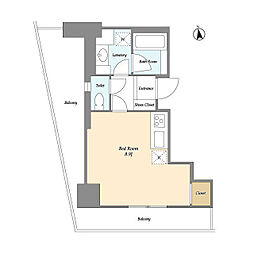 京王線 初台駅 徒歩7分の賃貸マンション 2階ワンルームの間取り