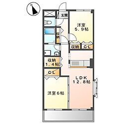 エスポアシャトレーン・コジマ 2階2LDKの間取り