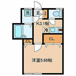 エスポア1 1Kの間取図画像