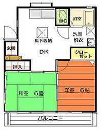 京王高尾線 京王片倉駅 徒歩11分の賃貸アパート 1階2DKの間取り