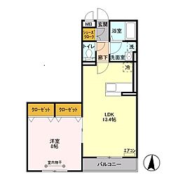 ウィステリア 2階1LDKの間取り