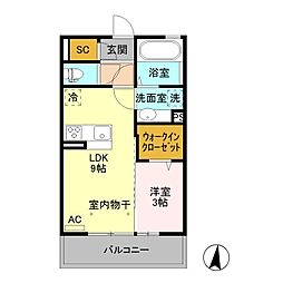 JR両毛線 佐野駅 徒歩23分の賃貸アパート 3階1LDKの間取り