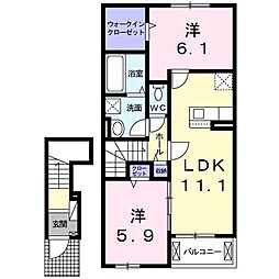JR常磐線 大津港駅 徒歩21分の賃貸アパート 2階2LDKの間取り