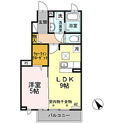 セジュールコト CD　D 1階1LDKの間取り