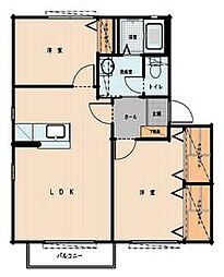 ラフォーレゆうき　Ｅ 2階2LDKの間取り