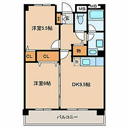 ボワ・シャテーヌ 302 3階2DKの間取り