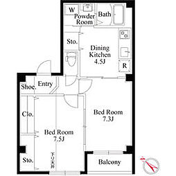 カーサ　スズキ 401 4階2DKの間取り