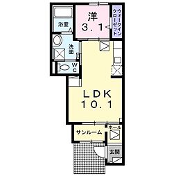 サンライト小宮東 1階1LDKの間取り