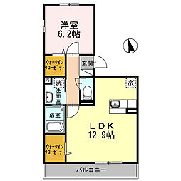 パルコートII 201 2階1LDKの間取り