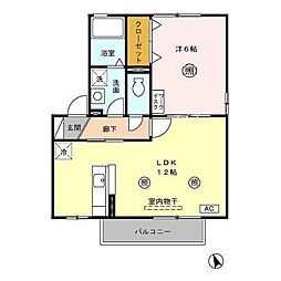 ピアコート 1階1LDKの間取り