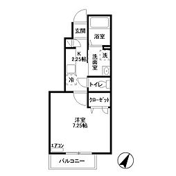 ヒルトップ都立大学 1階1Kの間取り