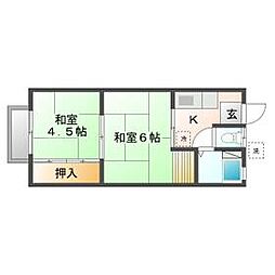 大幸荘 2階2Kの間取り