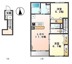 レラツィオーネA 2LDKの間取図画像