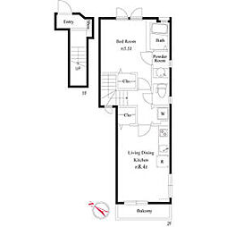 都営大江戸線 西新宿五丁目駅 徒歩10分の賃貸アパート 2階1LDKの間取り