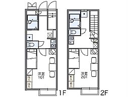 レオパレス半城土中町 2階1Kの間取り