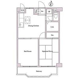 都営浅草線 西馬込駅 徒歩12分の賃貸マンション 1階2DKの間取り