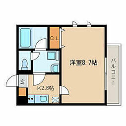 パルス中台 2階1Kの間取り