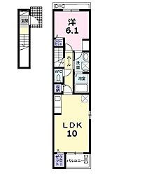 ミルティーユ 2階1LDKの間取り