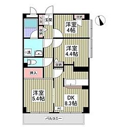 サニーエステート 4階3DKの間取り