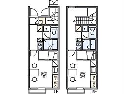 東武伊勢崎線 新伊勢崎駅 徒歩17分の賃貸アパート 2階1Kの間取り