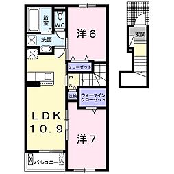 ハンドレッド　リヴァー　水野Ｂ 2階2LDKの間取り