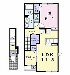 メゾン・ド・ルミエール9 2階1LDKの間取り