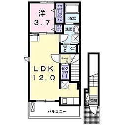 コントレイル　Ａ 2階1LDKの間取り