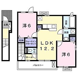 名鉄河和線 太田川駅 バス13分 冨田下車 徒歩3分の賃貸アパート 2階2LDKの間取り
