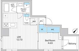都営大江戸線 月島駅 徒歩3分の賃貸マンション 8階1LDKの間取り