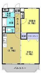 ユーミークオリス 2DKの間取図画像
