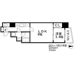 Osaka Metro谷町線 南森町駅 徒歩8分の賃貸マンション 9階1LDKの間取り