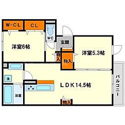 メゾンサンクレール 3階2LDKの間取り