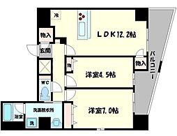 Osaka Metro中央線 森ノ宮駅 徒歩2分の賃貸マンション 8階2LDKの間取り