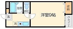 スリーハートガーデン 3階1Kの間取り
