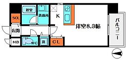京阪本線 野江駅 徒歩6分の賃貸マンション 2階1Kの間取り