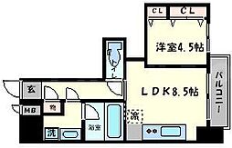 Osaka Metro四つ橋線 四ツ橋駅 徒歩6分の賃貸マンション 8階1LDKの間取り