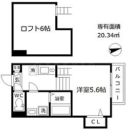 リバーサイドテラス中宮 1階1Kの間取り