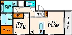 Osaka Metro今里筋線 清水駅 徒歩10分の賃貸マンション 2階1LDKの間取り
