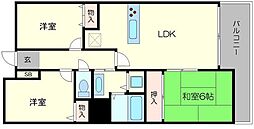 JR片町線(学研都市線) 放出駅 徒歩10分の賃貸マンション 2階3LDKの間取り